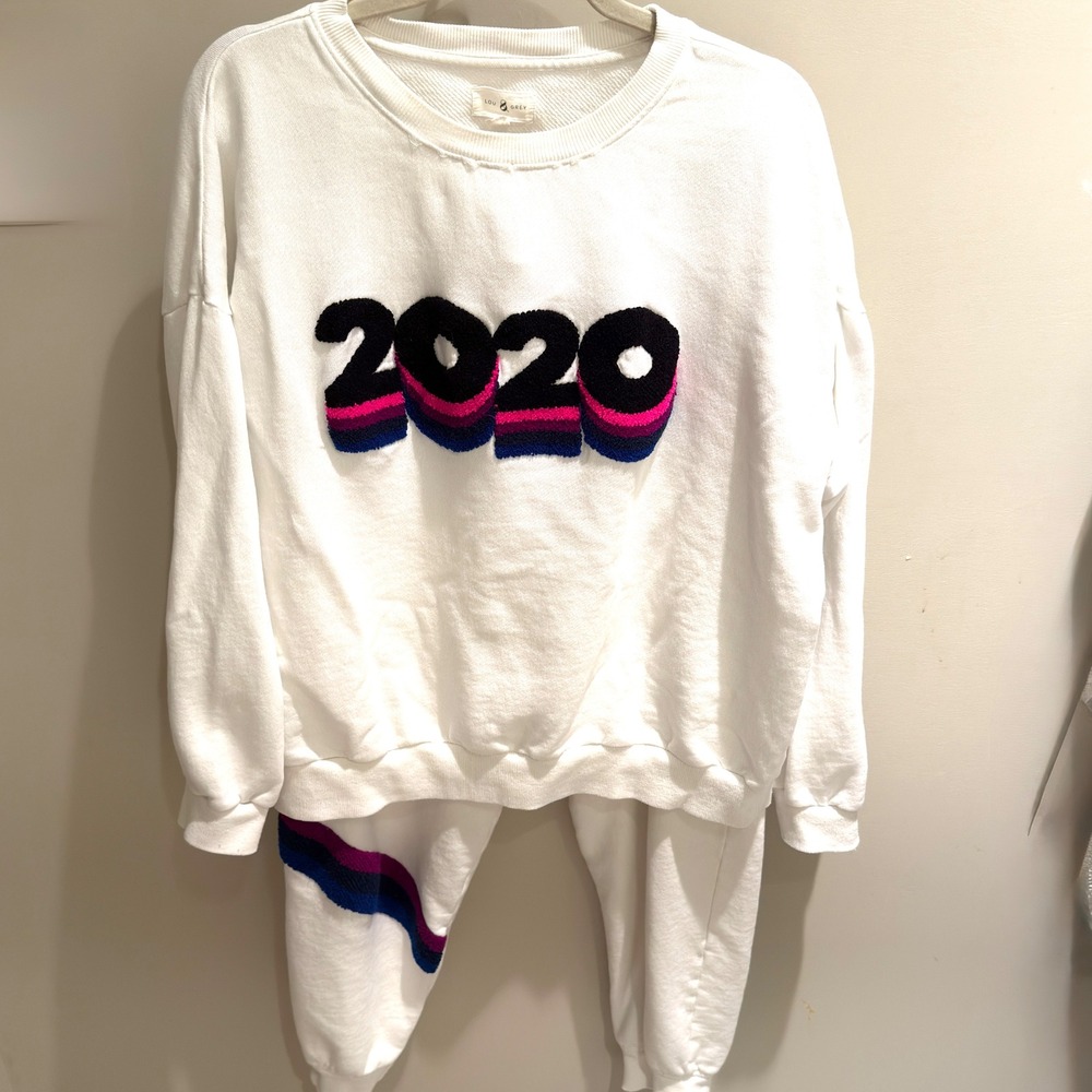 Lou & Grey White 2020 Graphic‎ Sweatshirt Jogger Set Women's XL